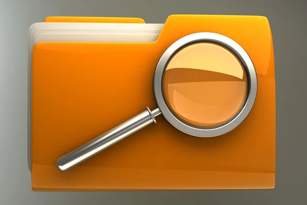 Folder and file search with magnifying glass — Stock Photo, Image