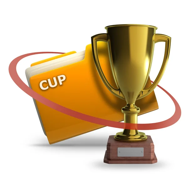 Yellow folder with golden trophy Icon — Stock Photo, Image