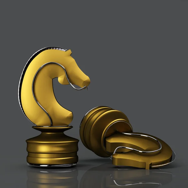 3d Scacchi cavallo d'oro — Foto Stock