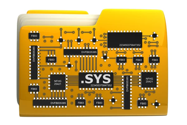 3 d の黄色のフォルダー コンピューターのマイクロ チップ — ストック写真