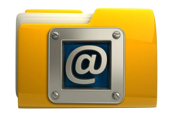 Carpeta amarilla con símbolo de correo aislado sobre fondo blanco —  Fotos de Stock