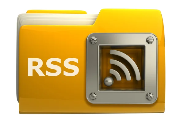 白い背景で隔離の rss シンボルと黄色のフォルダー — ストック写真