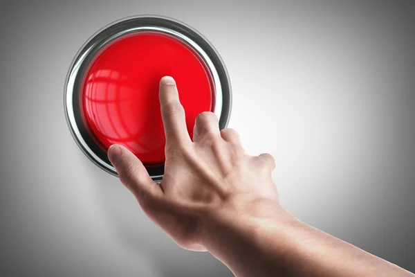 Hand press on big Red button — Stock Photo, Image