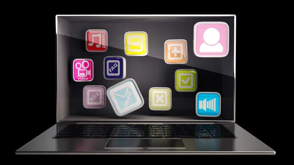 Dünner Laptop mit dreidimensionalem Bildschirm — Stockfoto
