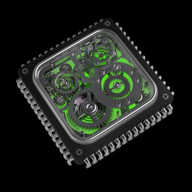 Yeşil aydınlatmalı siyah izole 3D vites kutusu