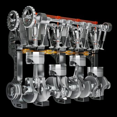 araba motoru üzerine siyah izole