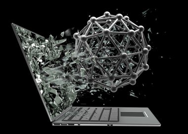 Atom molecules structure exit by a monitor of laptop screen.