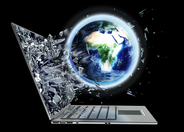 Globe exit by laptop screen isolated — Stock Photo, Image