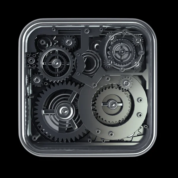 3D gears box isolated on black — Stock Photo, Image