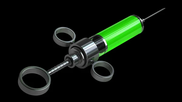 Glass syringe with green POWER. — Stock Photo, Image