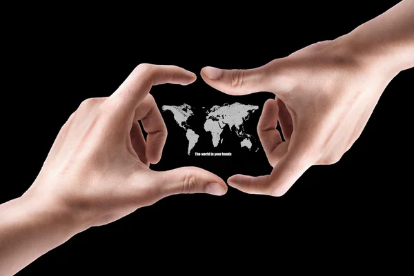 Hand with map isolated on black background — Stock Photo, Image