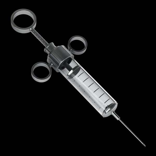 Metal glass syringe isolated on black — Stock Photo, Image