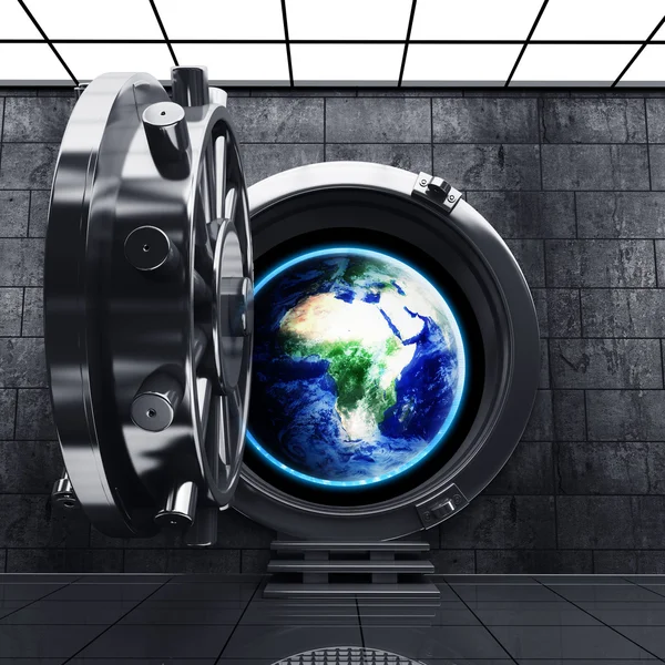 Big safe door with Earth showing Europe and Africa. — Stock Photo, Image