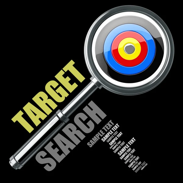 Target magnifying glass isolated on black background. Concept — Stock Photo, Image