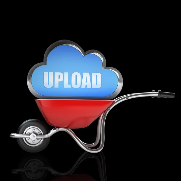 Carriola rossa con nuvola di upload blu — Foto Stock