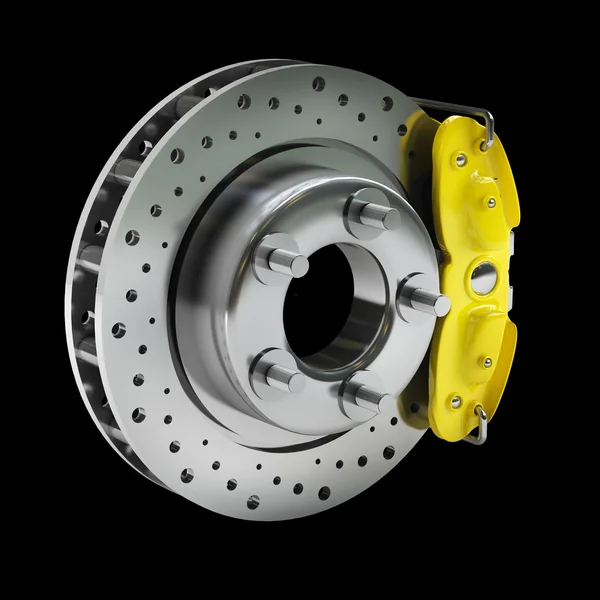 Brake disk with a yellow support. — Stock Photo, Image