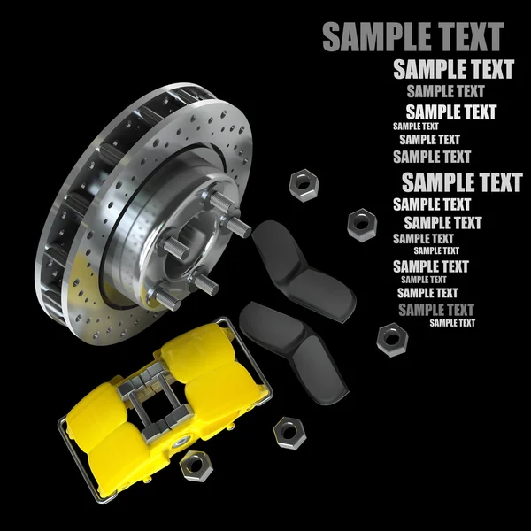 Bremsscheibe mit gelbem Bremssattel aus Rennwagen demontiert — Stockfoto