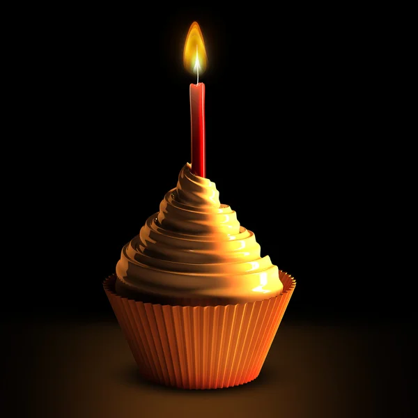 Cupcake with candle — Stock Photo, Image