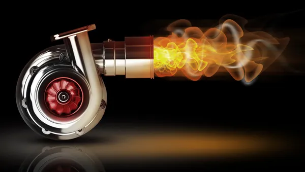 Turbocompressore in acciaio con fuoco . — Foto Stock