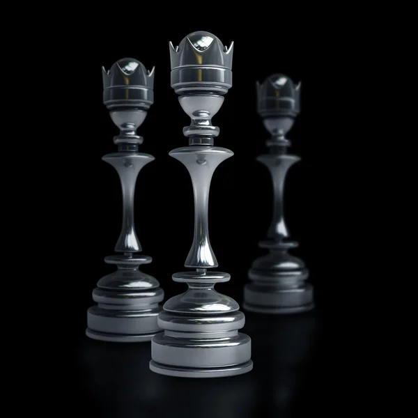 Drie Schaken zwarte koningin — Stockfoto