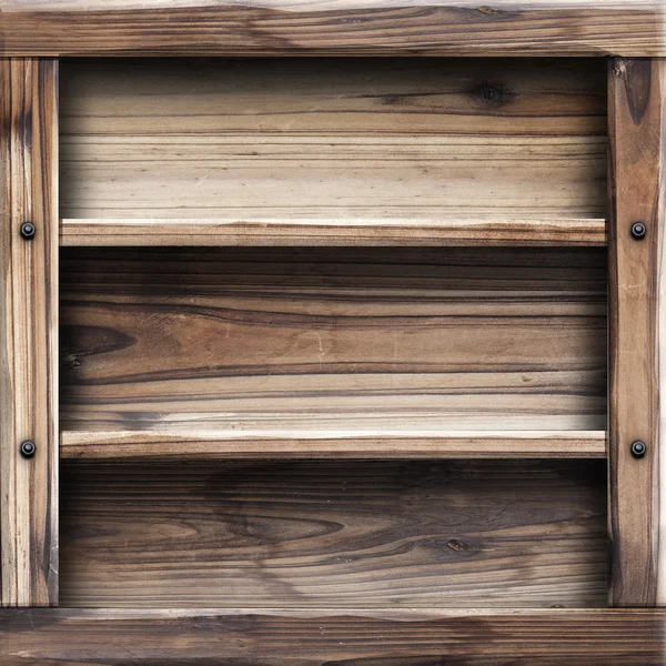 Empty wooden bookshelf background — Stock Photo, Image