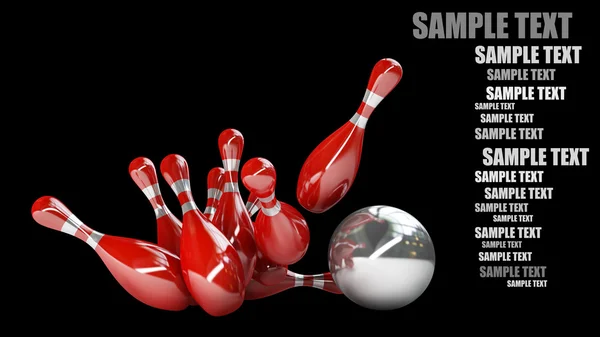 3d Bowling Ball crashing into the pins. — Stock Photo, Image