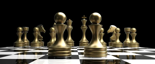 Golden chess figures background — Stock fotografie