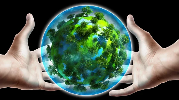 Hands holding glowing earth globe — Stock Photo, Image