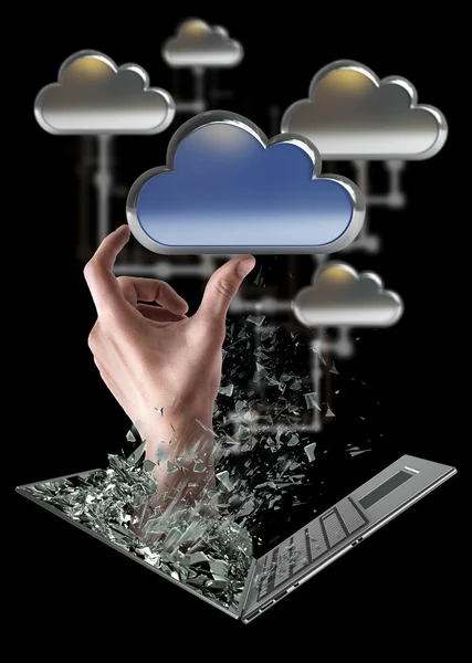 Cloud capsule exit by a monitor of laptop — Stock Photo, Image