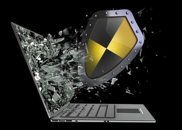 Shield exit by a monitor of laptop screen — Stock Photo, Image