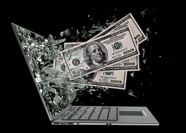 Dollars exit by a monitor of laptop screen — Stock Photo, Image