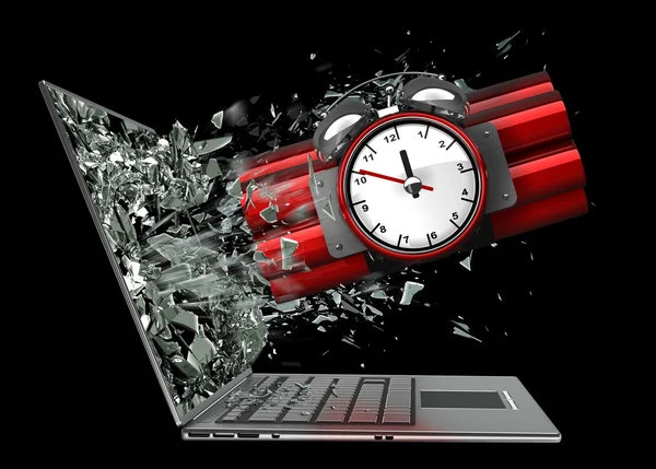 Bomb exit by a monitor of laptop — Stock Photo, Image