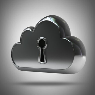 3D metal de bir anahtarla bulut.