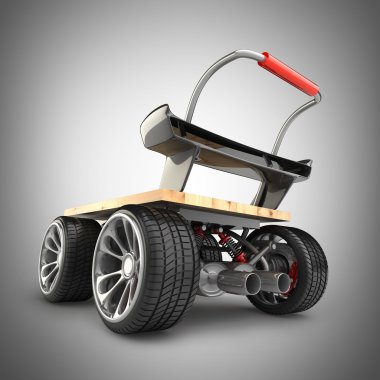 karton büyük araba tekerleği ile.