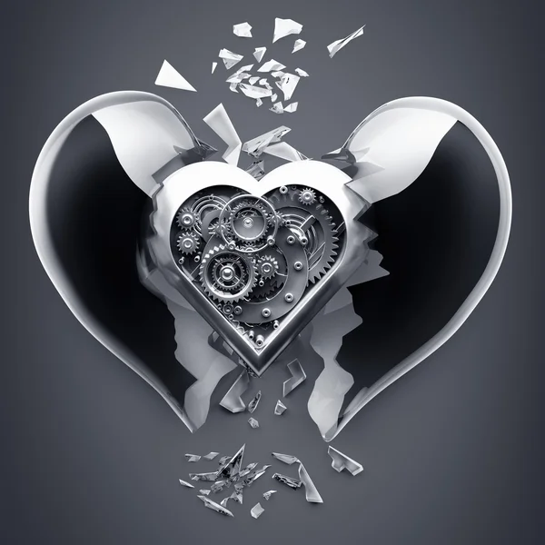 Red broken heart with Mechanical heart inside — Stock Photo, Image