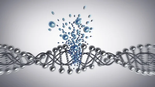 Brocken dna keten model van gedraaide verchroomd metaal — Stockfoto