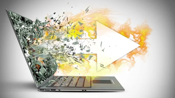 Pijl en brand afsluiten door een monitor van laptop scherm — Stockfoto