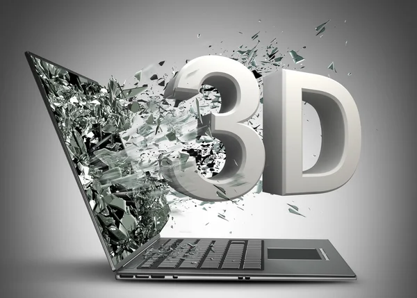 Sortie 3D par un moniteur d'écran d'ordinateur portable . — Photo