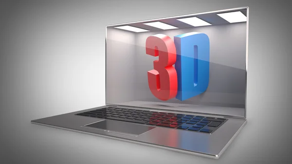 Laptop with the three-dimensional screen — Stock Photo, Image