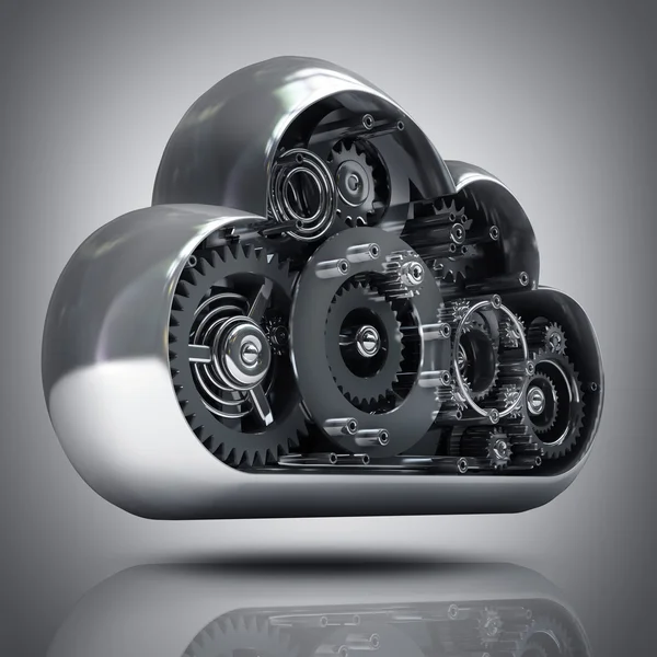 Metallic cloud with gears box. — Stock Photo, Image