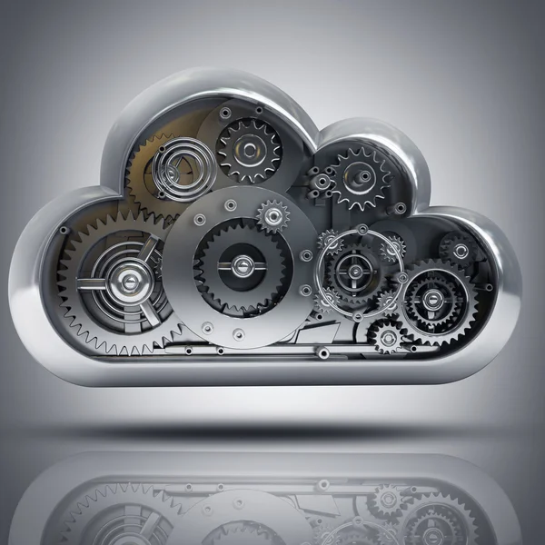 Metallic cloud with gears box. — Stock Photo, Image