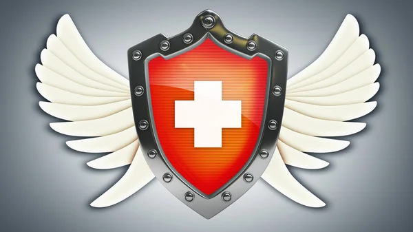 Shield depicting protection with wings — Stock Photo, Image