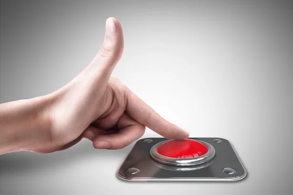 Mains appuyez sur le gros bouton rouge — Photo
