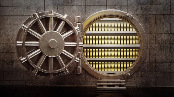 Big safe door with Gold ingots — Stock Photo, Image