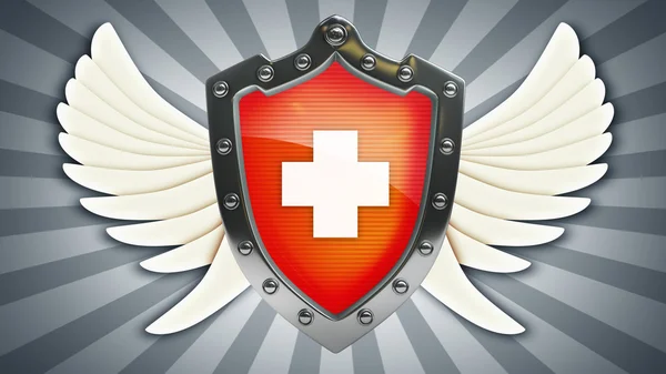 Shield depicting protection with wings — Stock Photo, Image