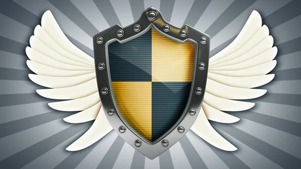 Escudo representando proteção com asas — Fotografia de Stock