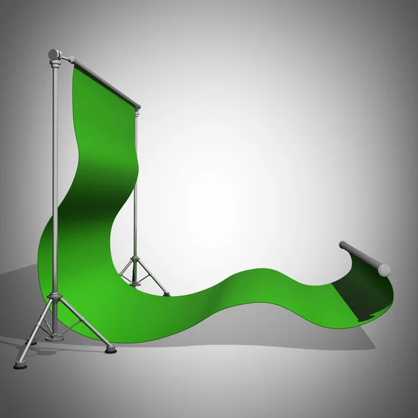 Leere grüne Studioleinwand mit Stativ — Stockfoto