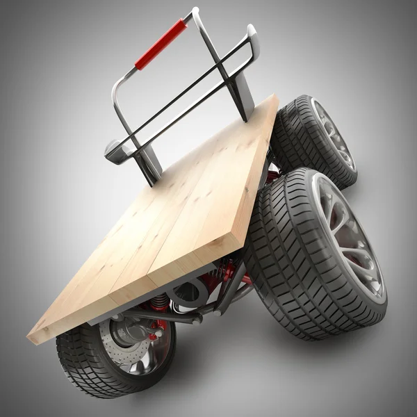 Cardboard with big car wheel. — Stock Photo, Image