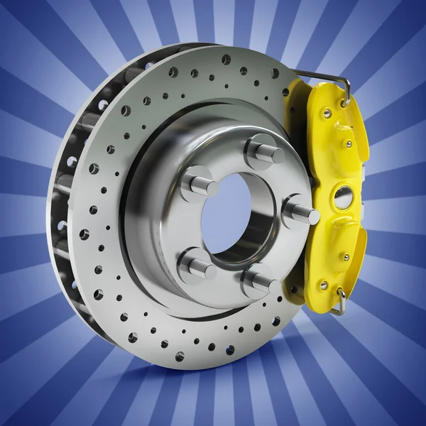 Brake disk with a yellow support. — Stock Photo, Image