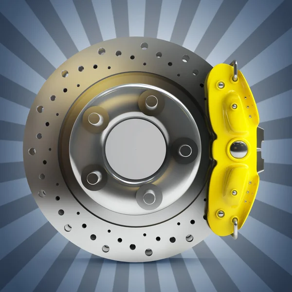Brake disk with a yellow support. — Stock Photo, Image